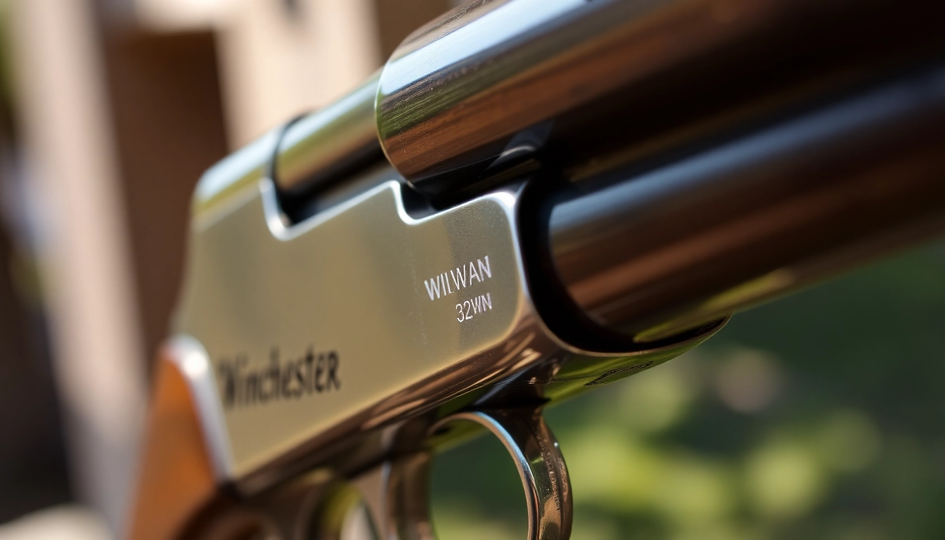 Detailed photo of a classic Winchester rifle in 32WIN with wooden stock and metal barrel, showcasing historical firearm appeal for enthusiasts.