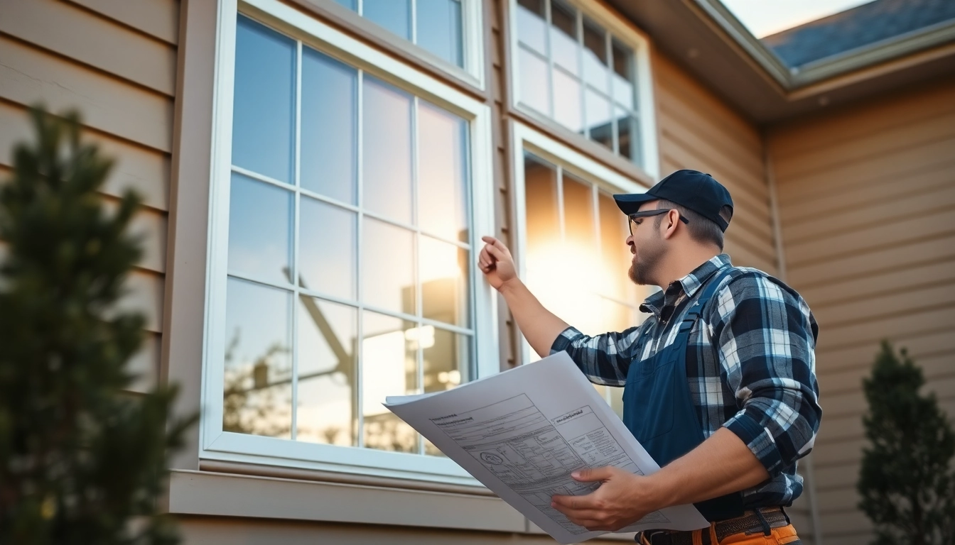 Efficient window contractors near me install energy-efficient windows on a sunlit home.