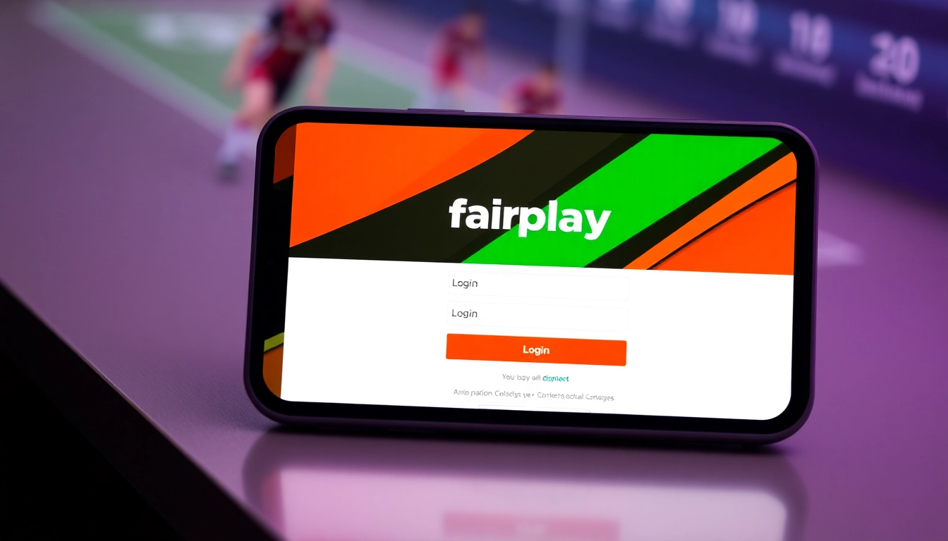 Fairplay login page displayed on a smartphone with bright orange and black design, highlighting easy access to sports betting features.