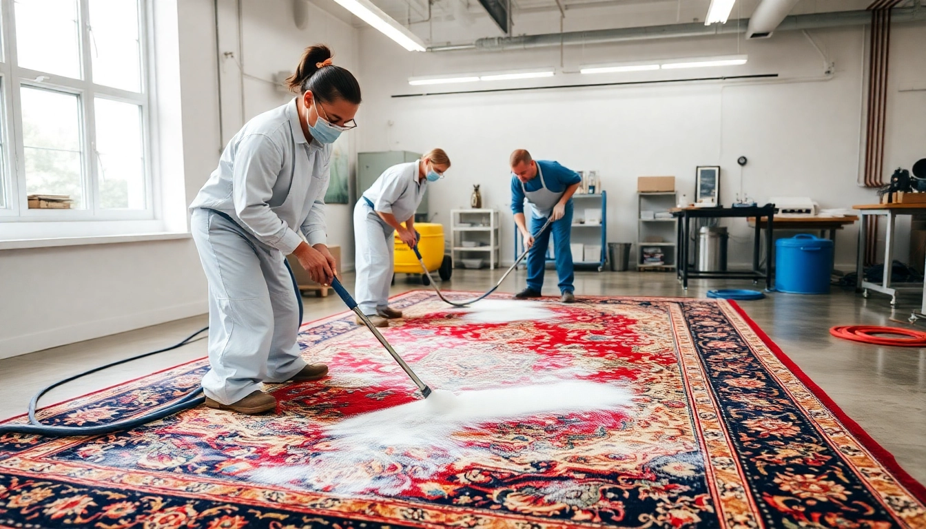 Professional lavaggio tappeto Milano with expert cleaning team carefully restoring a Persian