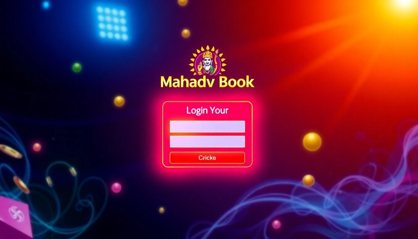 Secure Mahadev book login screen with user interface and sports betting icons highlighting easy
