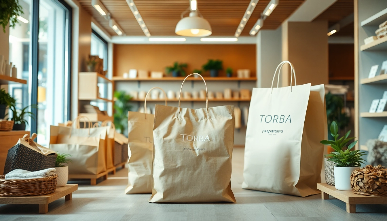 High-quality eco-friendly torba papierowa bag being handled by a worker in a clean, modern