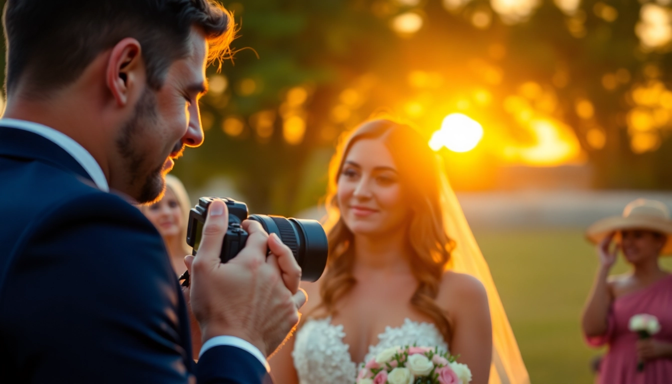 Skilled eskuvo fotos takes natural wedding shots during outdoor ceremony with warm sunset